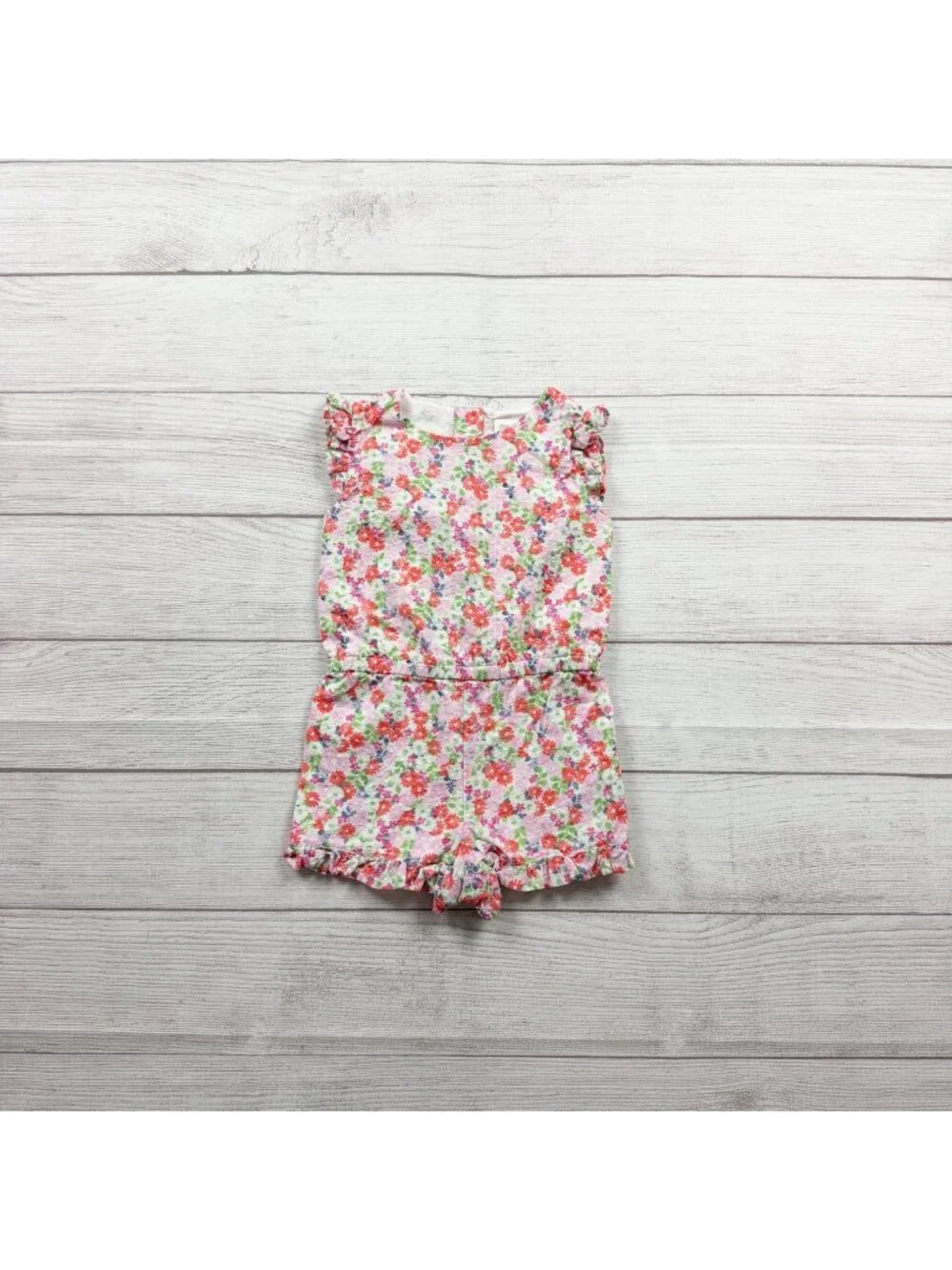 Gymboree Toddler Girls Floral Romper Pink Red Green Ruffle Trim 2T